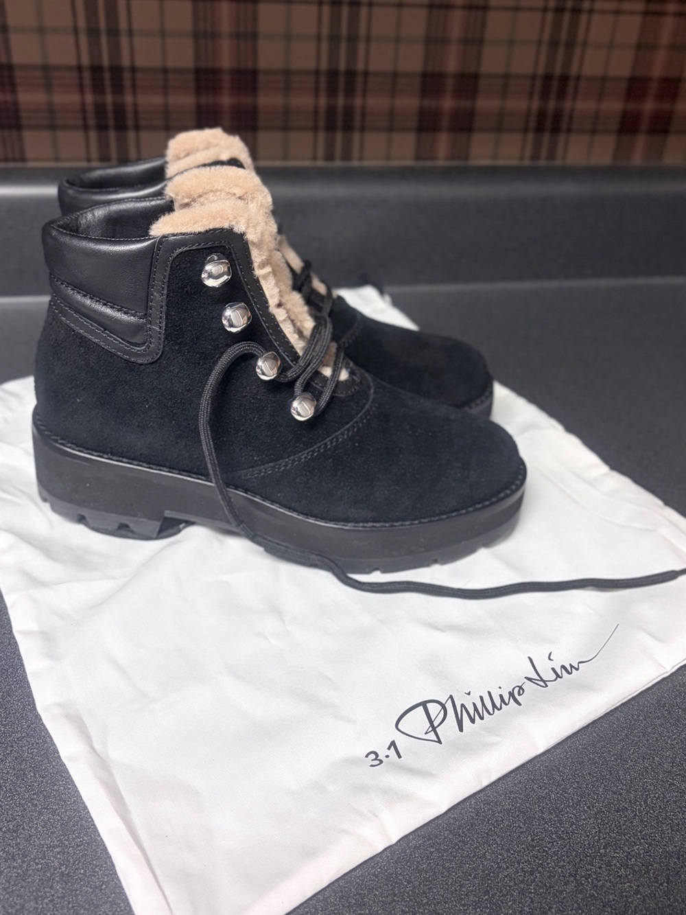 NWOT 3.1 Phillip Lim Black Suede Fur Lined Winter Boots - EU 38